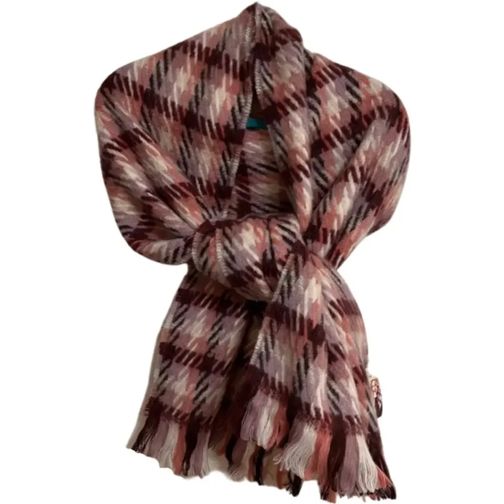 Charlie Paige Red Pink White Fringe Scarf Soft Warm 100% Polyester NEW Tags